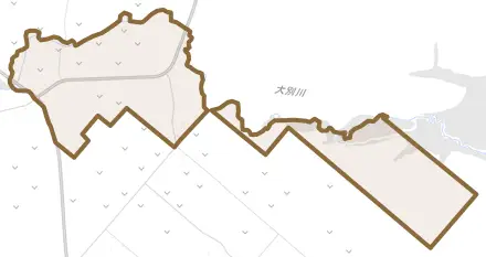 太田北とその周辺の地図。町の範囲を重ねている