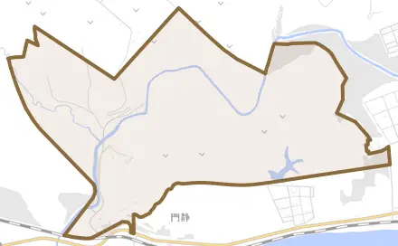 太田宏陽とその周辺の地図。町の範囲を重ねている