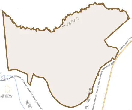 来別とその周辺の地図。町の範囲を重ねている