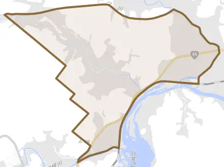 サンヌシとその周辺の地図。町の範囲を重ねている