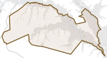 セタニウシとその周辺の地図。町の範囲を重ねている