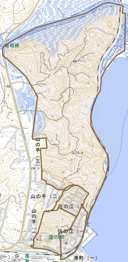 住の江とその周辺の地図。町の範囲を重ねている