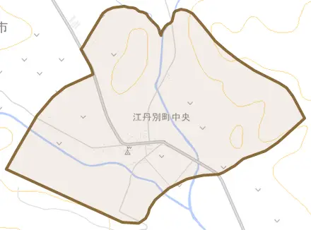 江丹別町中央とその周辺の地図。町の範囲を重ねている