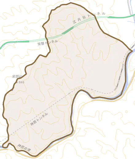 江丹別町春日とその周辺の地図。町の範囲を重ねている