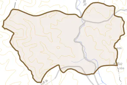 江丹別町共和とその周辺の地図。町の範囲を重ねている