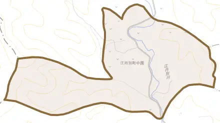 江丹別町中園とその周辺の地図。町の範囲を重ねている