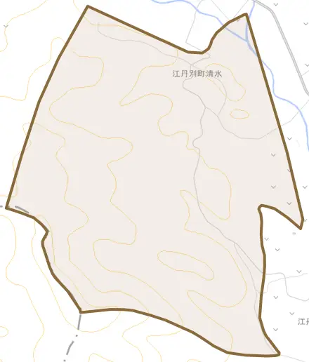 江丹別町清水とその周辺の地図。町の範囲を重ねている
