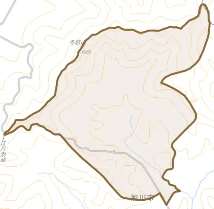 江丹別町拓北とその周辺の地図。町の範囲を重ねている