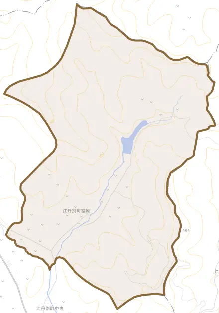 江丹別町富原とその周辺の地図。町の範囲を重ねている