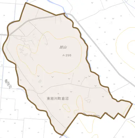 東旭川町倉沼とその周辺の地図。町の範囲を重ねている
