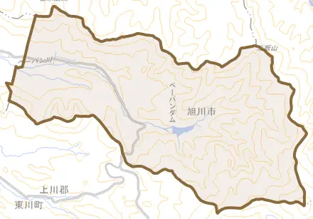 東旭川町瑞穂とその周辺の地図。町の範囲を重ねている