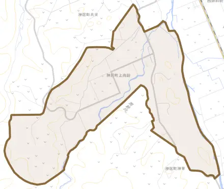 神居町上雨紛とその周辺の地図。町の範囲を重ねている