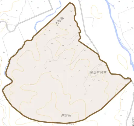 神居町神華とその周辺の地図。町の範囲を重ねている