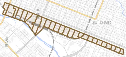 宮下通とその周辺の地図。町の範囲を重ねている