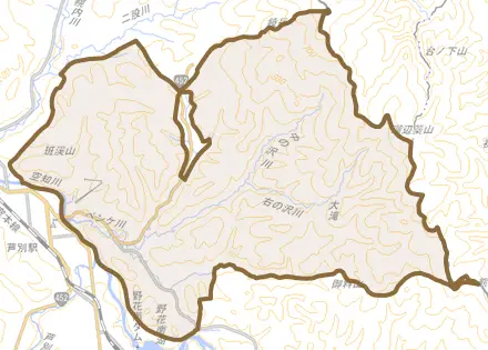 旭町とその周辺の地図。町の範囲を重ねている