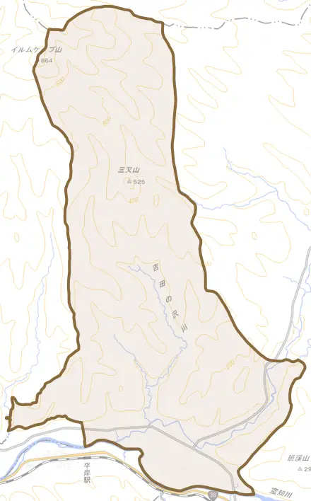 常磐町とその周辺の地図。町の範囲を重ねている