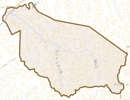 稲牛とその周辺の地図。町の範囲を重ねている