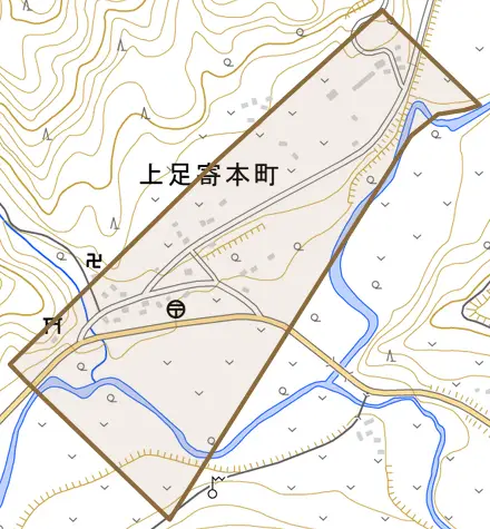 上足寄本町とその周辺の地図。町の範囲を重ねている