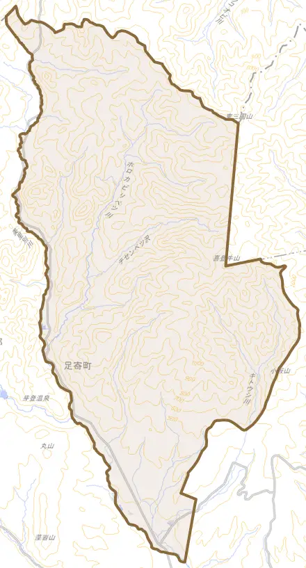 喜登牛とその周辺の地図。町の範囲を重ねている