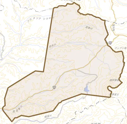 茂足寄とその周辺の地図。町の範囲を重ねている