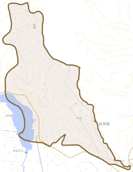 中矢とその周辺の地図。町の範囲を重ねている