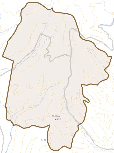 茂喜登牛とその周辺の地図。町の範囲を重ねている