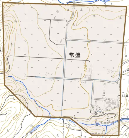 常盤とその周辺の地図。町の範囲を重ねている