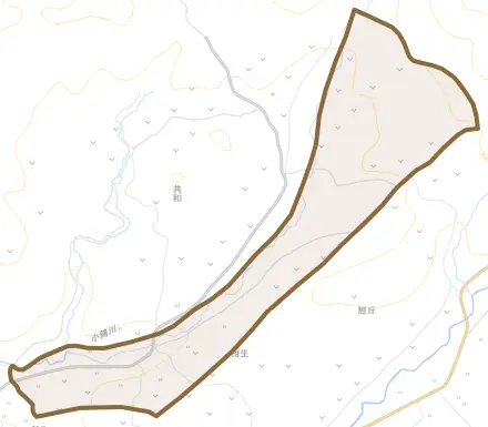 字相生とその周辺の地図。町の範囲を重ねている