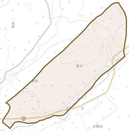 字旭丘とその周辺の地図。町の範囲を重ねている
