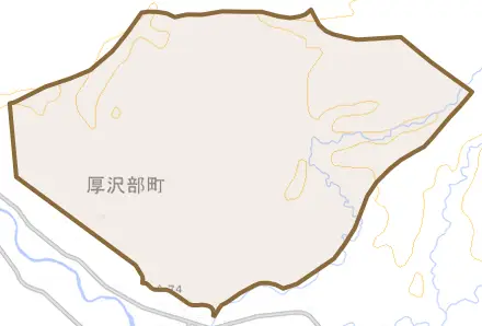 字中館とその周辺の地図。町の範囲を重ねている