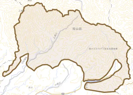 字清水とその周辺の地図。町の範囲を重ねている
