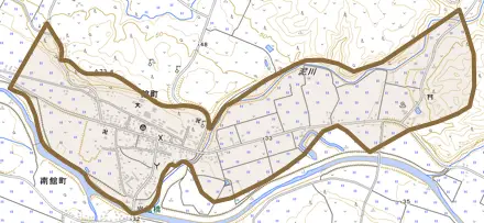 館町とその周辺の地図。町の範囲を重ねている