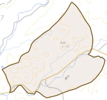 字鶉とその周辺の地図。町の範囲を重ねている
