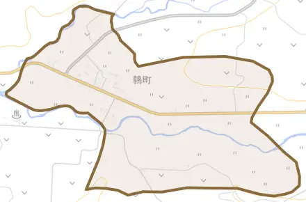 鶉町とその周辺の地図。町の範囲を重ねている