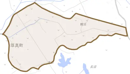 字鯉沼とその周辺の地図。町の範囲を重ねている