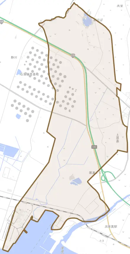 字共和とその周辺の地図。町の範囲を重ねている
