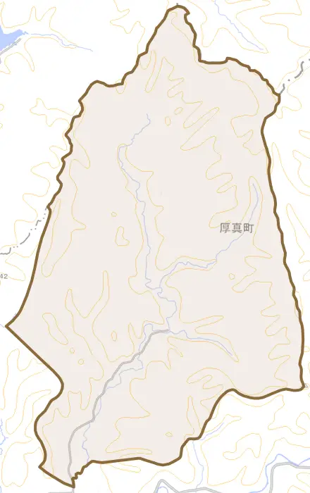 字高丘とその周辺の地図。町の範囲を重ねている