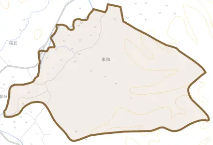 字東和とその周辺の地図。町の範囲を重ねている