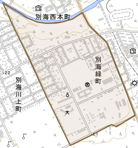 別海緑町とその周辺の地図。町の範囲を重ねている