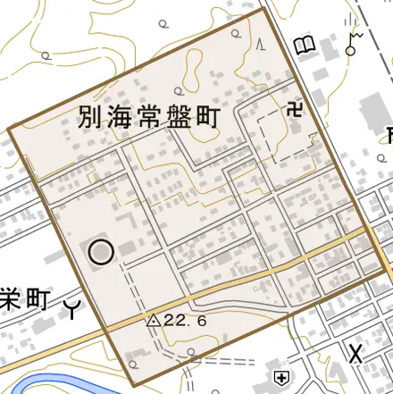 別海常盤町とその周辺の地図。町の範囲を重ねている