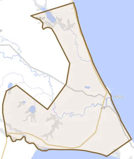 本別海とその周辺の地図。町の範囲を重ねている