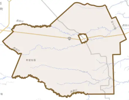 中西別とその周辺の地図。町の範囲を重ねている