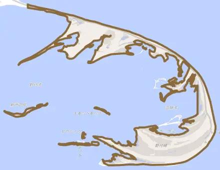 野付とその周辺の地図。町の範囲を重ねている