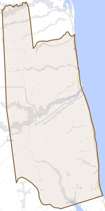 床丹とその周辺の地図。町の範囲を重ねている