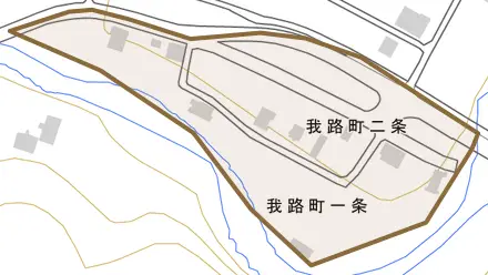 我路町一条とその周辺の地図。町の範囲を重ねている
