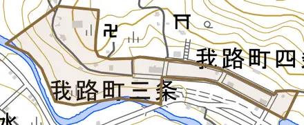 我路町三条とその周辺の地図。町の範囲を重ねている