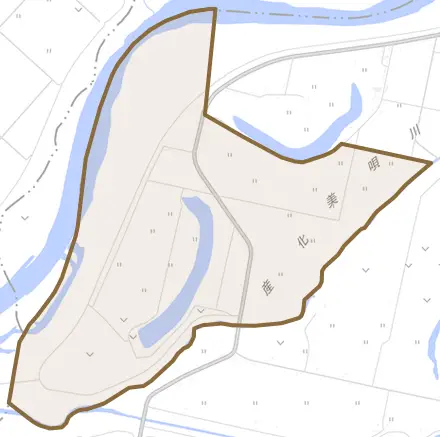中村町南とその周辺の地図。町の範囲を重ねている