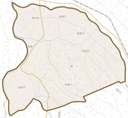 字旭とその周辺の地図。町の範囲を重ねている