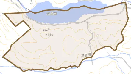 字忠別とその周辺の地図。町の範囲を重ねている