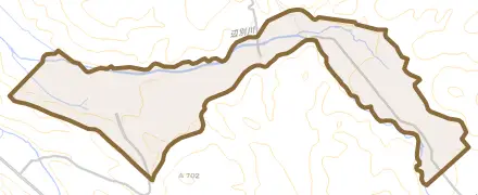 字俵真布とその周辺の地図。町の範囲を重ねている